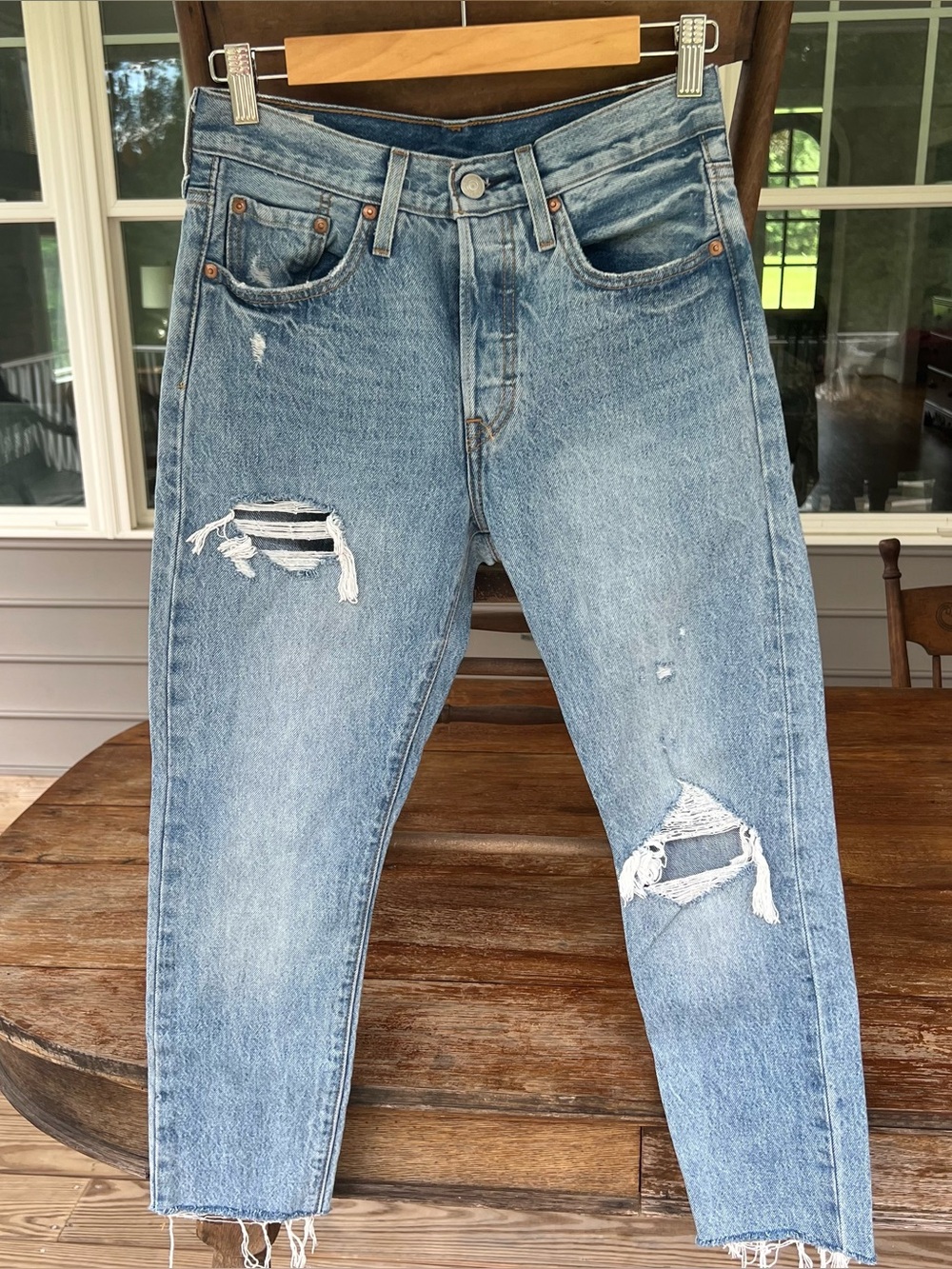 Levi's 501 Skinny Distressed High Rise Button Fly Jeans Cutoff Raw Hem W25